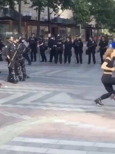 Seattle protester dancing and being arrested