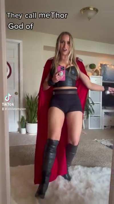 According to the internet, C.H. has chicken legs, but the OG Thor is the God of Thunder Thighs. Thor cosplay by Oliviabettyrain (self)(no hate to Chris, I love him as he is)