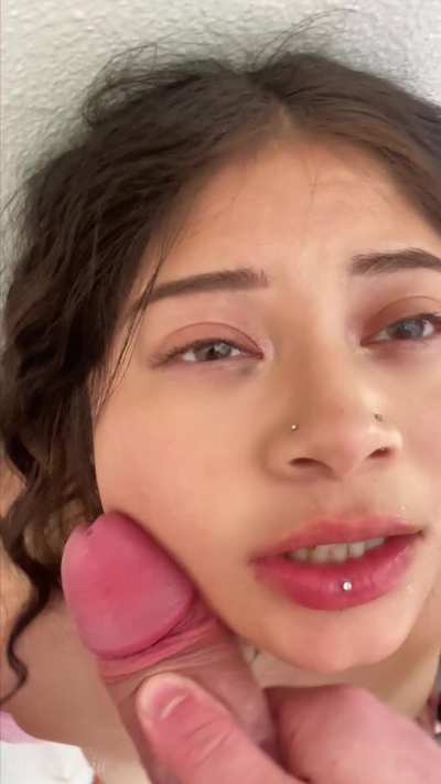 She loves getting cock rubbed and slapped all over her slutty little face