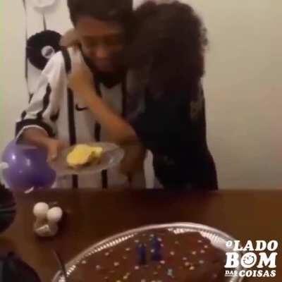 In Brazil, we have a tradition of giving the first slice of the birthday cake to the person we 