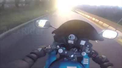 Motorcyclist crashes after being blinded by sun glare