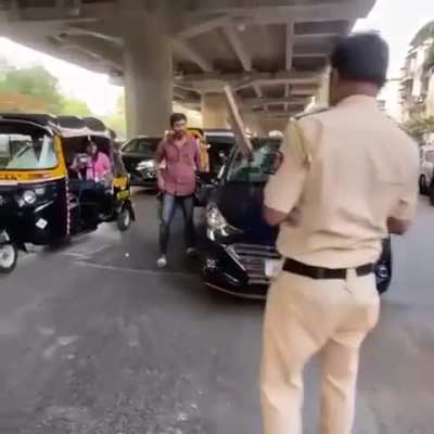 A beam of concrete falls on a car in Mira Road from the ongoing metro work. The driver nearly escaped death.