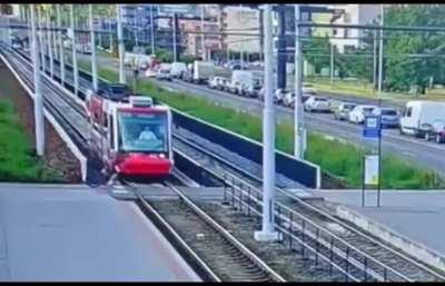 Cyclist hit by tram when he spotted it for very last moment