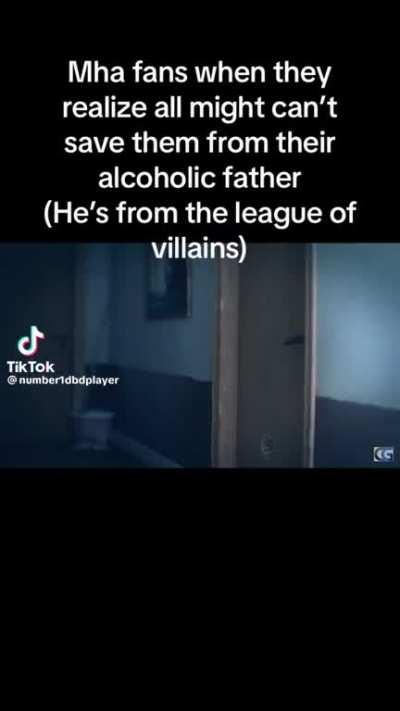 Para los que no entendieron: Fans de my hero academia cuando descubren que all migth no puede salvarlos de su padre borracho  (El es de la liga de villanos)