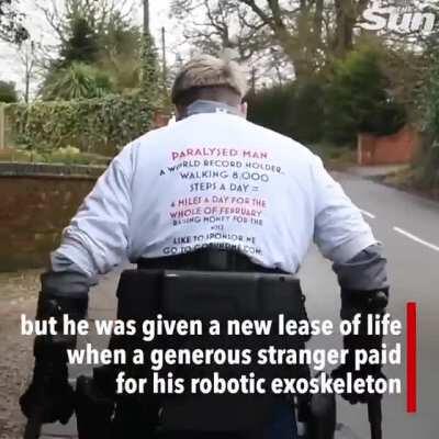 Paralysed man is walking 112 miles using a exoskeleton to raise money for the NHS