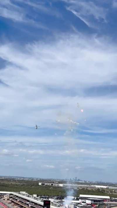 Camera helicopter gets a little too close to the fireworks at today's USGP in Austin