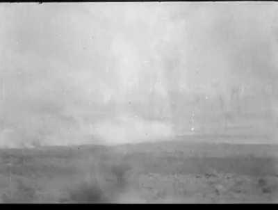 Rare footage showing a light artillery bombardment somewhere in France, c. 1917