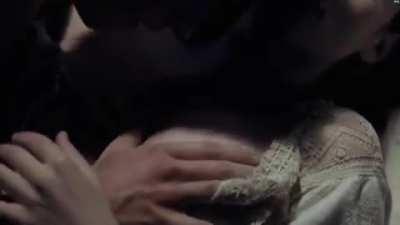 The way Hayley Atwell's massive tits bust right out of her tight top