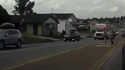 Being more focused on giving the finger than where you're walking...