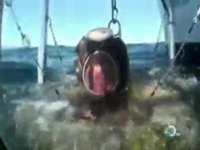 Meat dummy gets crushed into a diving suit helmet via massive pressure differential (Mythbusters).