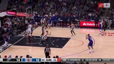 [Highlight] Paul George attacks, dishes, and, after some good ball movement, splashes the corner three!