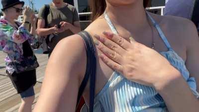 Flashing my tits a little bit at the pier 😂😚[GIF]