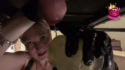 Finished him off into a glass on the milking table