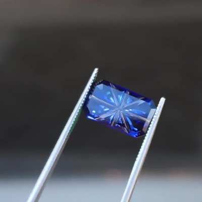 13x7.7mm Lab Sapphire Blurple Material that's almost entirely blue Fantasy Cut! A commission that didn't follow the script, $750 sh+