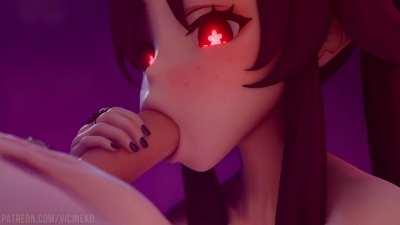 Succubus Hu Tao playing with her food