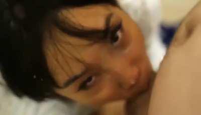 She takes cum and then throats herself