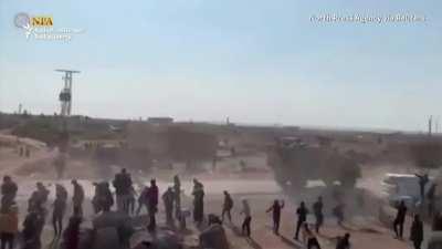 Joint Russian Turkish convey in Syria pelted with stones by angry civilians...
