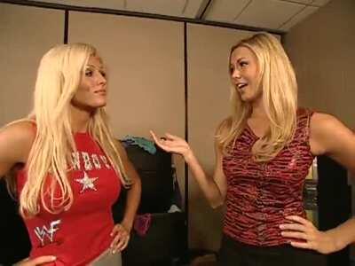 Stacy Keibler and Torrie Wilson bragging about and rubbing their tits and ass