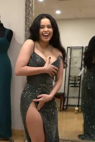 valkyrae in her gray dress