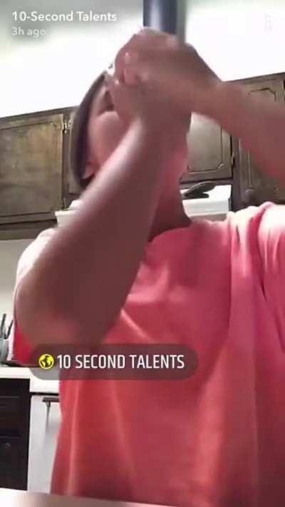 This kid pretended to chug a bottle of water... the bottle is empty