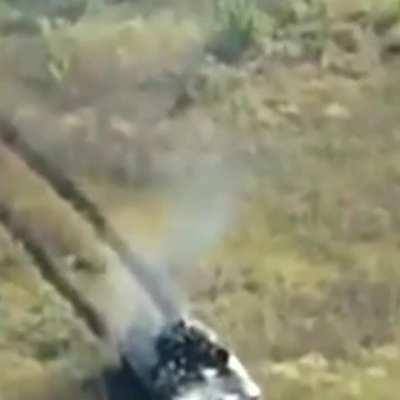 russian BMP with infantry on top hits a mine. 