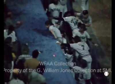 (1974) Lenny Wilson with a perfect bunt to get back at pitcher Bob Johnson.