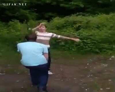 to karate kick a bottle off of a head.