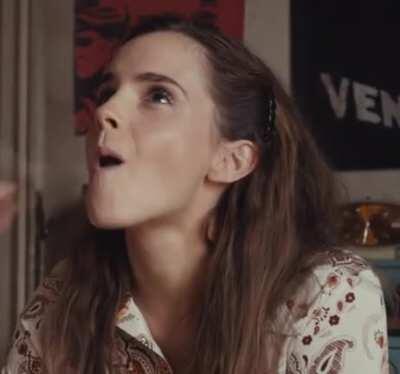 Emma Watson naturally keeps eye contact when you put something in her mouth