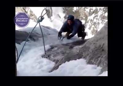 Mountain climber saved in nick of time.