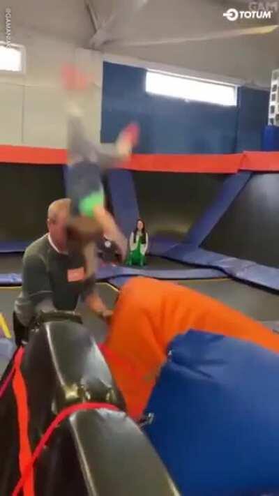 Kid flies over grandpa