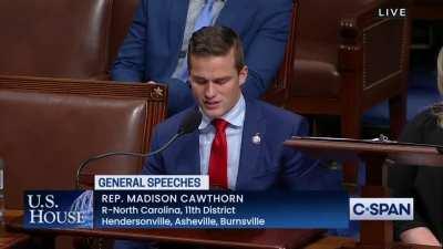 Congressman Madison Cawthorn refers to pregnant women as “Earthen vessels, sanctified by Almighty G-d” during a speech demanding the end of the Roe v. Wade and reproductive rights for women, lest “Science darkens the souls of the left”.