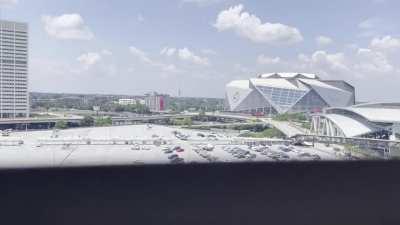 New music being played outside of Mercedes Benz Stadium