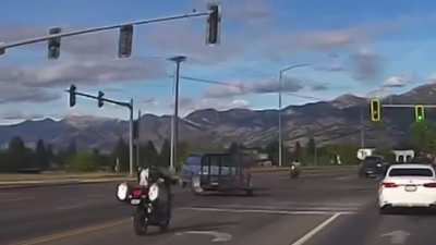 Motorcycle t-bones trailer in Montana