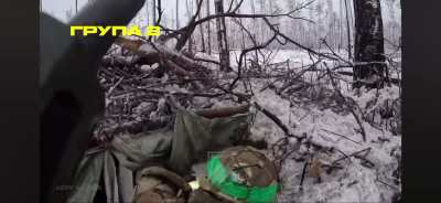 Soldiers from the 1st Battalion Azov Brigade clear Russian dugouts during intense firefight - late 2023, location unknown