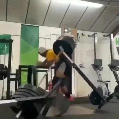 He didn’t even bother to get out from under the weights...