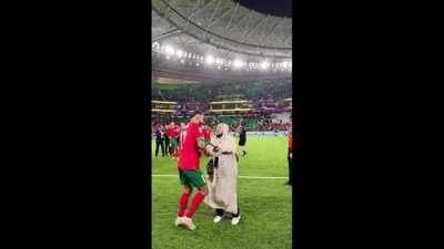 Sofiane Boufal celebrating with his mom on the pitch after Morocco became the first African team to reach the World Cup semifinals is the best thing you’ll see today