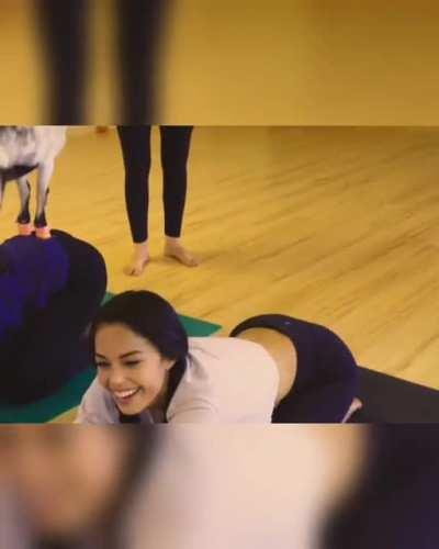 Rae in leggings - goat yoga