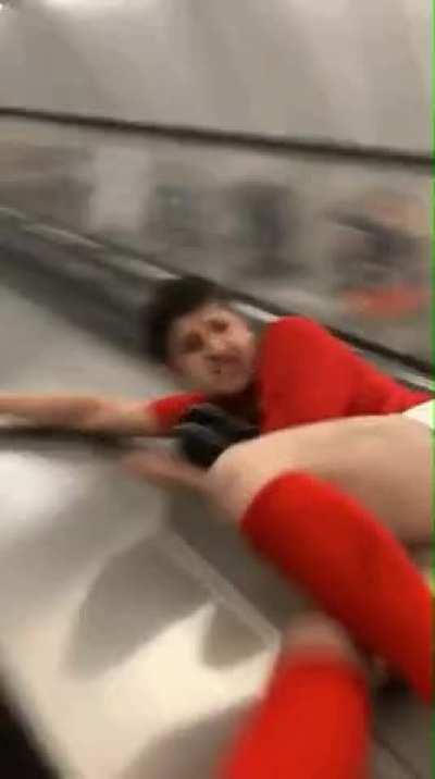 Wrong way to go down the escalator