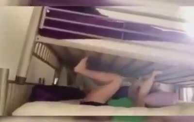 Pushing the upper part of a double-deck bed while you're below it.