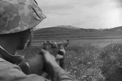 North Korean troops concealed in the undergrowth hunted down by US 1st Division Marines in September 1950 following the Han River crossing (original video was removed from Imgur)