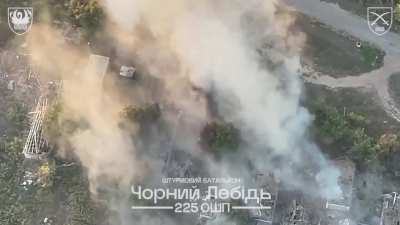 Drone Operators from the Black Swan group in the 225 Separate Assault Regiment film the arrival of a GMLRS on a Russian position. Donetsk Oblast 01.10.2025