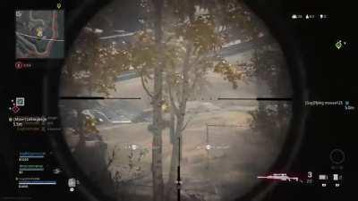 A snipe on a guy in a quad through tree. He's definitely broken a controller.