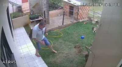 Man sets off an explosive in his own backyard lawn to destroy the burrow of a pest
