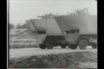 Jeeps mocked up as landing craft to train gunners on a moving platform