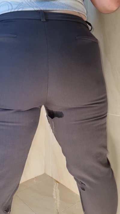 My girl wetting her work pants