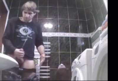 She freaks out and ruins his orgasm. Poor dude. 