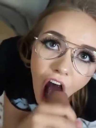 Blowjob Cum Cum In Mouth Cumshot Eye Contact Glasses POV Sloppy Spit Porn GIF by xclips