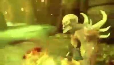 Doom slayer killing demons while listining to caramella