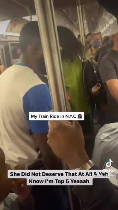 Punching a woman on the train and using the race card to play victim. None of the co-passengers react