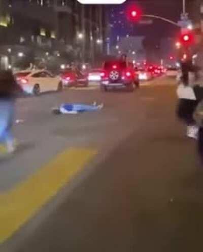 woman falls down from a moving car